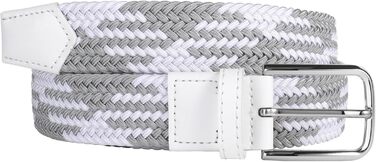 Еластичний пояс для гольфу для чоловіків та жінок, повсякденний, розтяжний, тканий, 3,5 см, білий/сірий, S-Fit, обхват талії 34'-40' (довжина: 45')