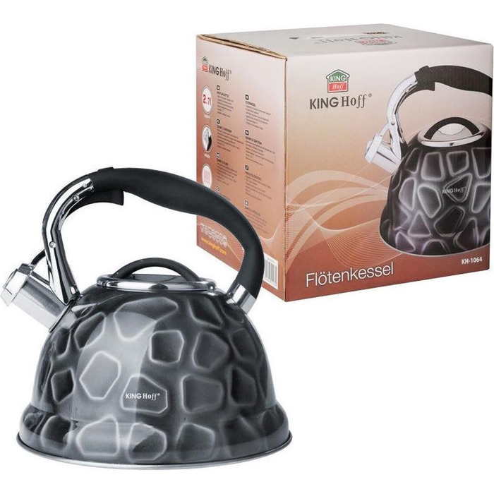 Електричний чайник Kinghoff KH-1064 з нержавіючої сталі, 2.7 л, індукційний, з свистком