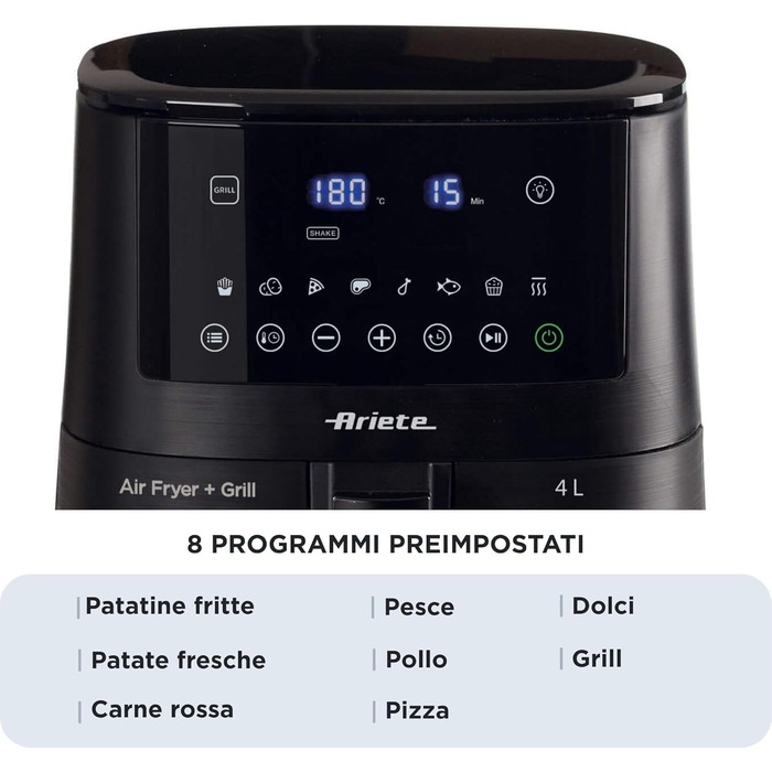 Фритюрниця аероном 4L Ariete 4633, 1400 Вт, 9 програм, Shake & Grill, до 200°C, чорний