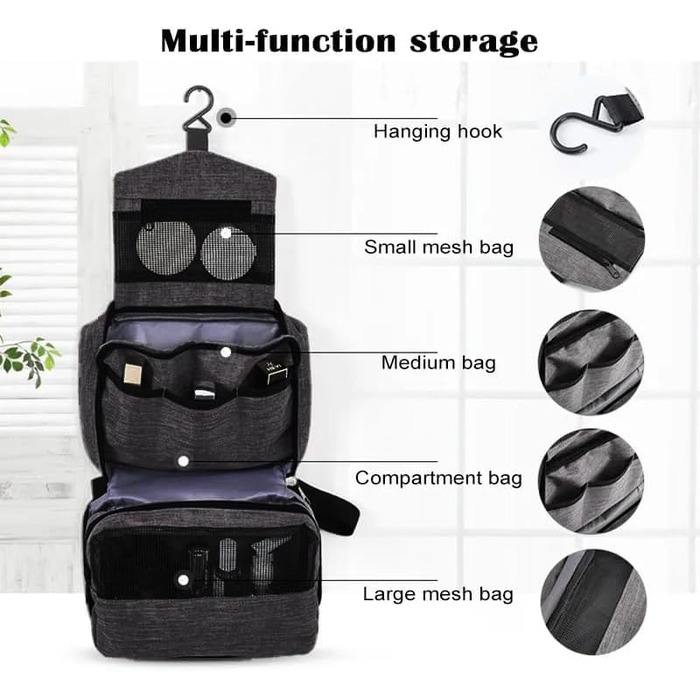 Чоловіча сумка-органайзер для туалетних аксесуарів, чорна. Складана водонепроникна дорожня сумка-органайзер з гачком