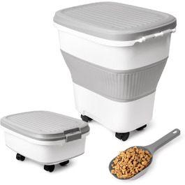 Контейнер для корму для собак MALLMALL6 – складний контейнер для тваринного корму з колесами, лопаткою та дезодоруючою коробкою, герметичний багатофункціональний 30-літровий контейнер для собак, котів, птахів