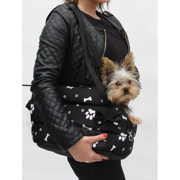 Чорна переносна сумка для собак та котів Odolplusz Elegante з принтом лапок (XS, S, M, L)