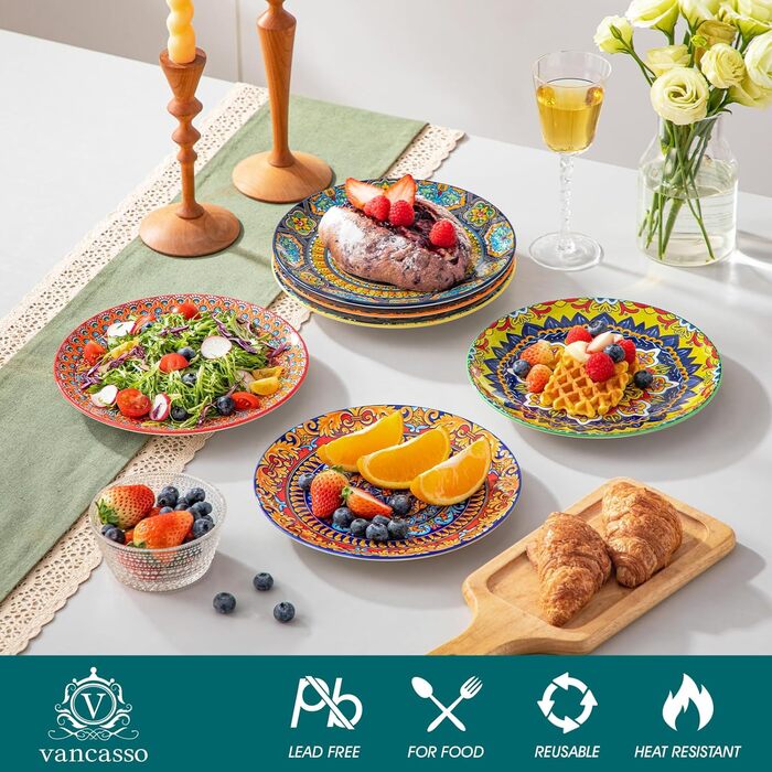 Набір посуду з порцеляни Vancasso 18-Piece для 6 осіб (6 великих тарілок, 6 десертних тарілок, 6 салатників), Boho серія KRVI