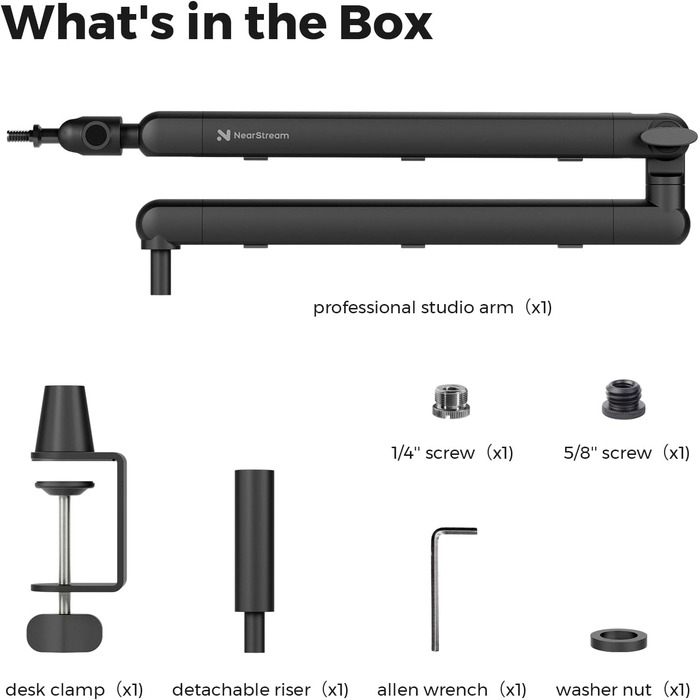 Підставка для мікрофона NearStream ST20 з поворотним кріпленням 360°, регульована висота та адаптер 3/8-5/8 - для подкастів, стрімінгу, геймінгу, офісу