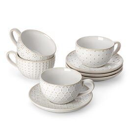 Набір кавових чашок MALACASA з блюдцем, 8 шт., для 4 особи, з рельєфом, 180 мл, кераміка, бежевий