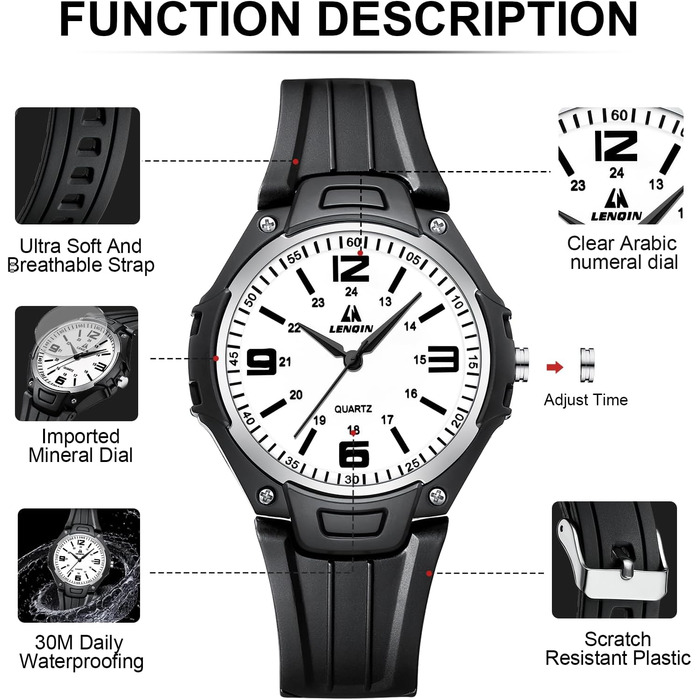 Чоловічий годинник LN LENQIN з нержавіючої сталі, кварцовий аналоговий годинник на зап'ясті, водонепроникний 30M, модний casual годинник для чоловіків (11- Чорний Чорний Білий)