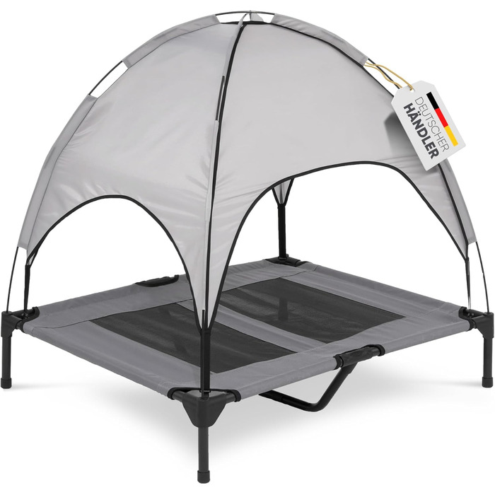 Підвищене ліжко для собак з дахом, для саду та вулиці, сірий колір, XL (122x91x23/114 см), 520084