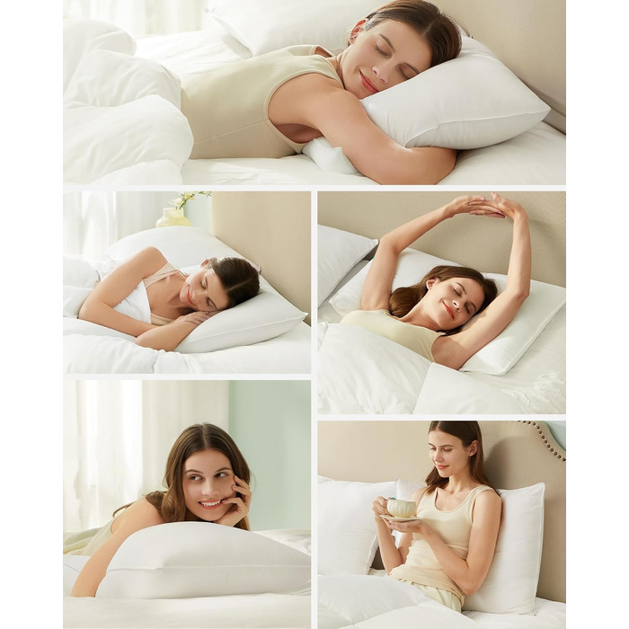 SONGMICS Pillow Set of 4, 50 x 70 cm, 800g Filling, Soft Brushed Polyester Cover, Pillow, Machine Washable at 60°, with Storage Bag, Cloud White TBP006W04