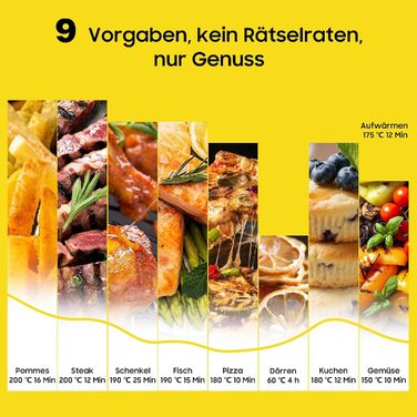 Аерофритюрниця XXL 9л Heißluftfritteuse 2350W з 9 програмами, LED дисплеєм, підтриманням тепла, металевим внутрішнім простором для сімейних страв
