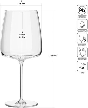 Набір келихів Krosno для білого, рожевого вина та Prosecco, 4 шт., об'єм 650/480 мл, сучасна колекція, ідеально для дому, ресторану та кухні, можна мити в посудомийній машині