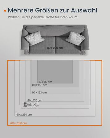 Килимок SONGMICS HOME Vintage, 120x170 см, для вітальні, спальні, кухні, передпокою, їдальні, антиковзаючий, миючий, сірий (TAR032G01)