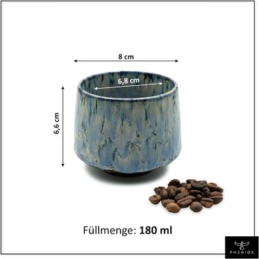 Набір чашок для еспресо Pheniox Tibet Mini | 5 шт. | 100 мл | Без ручки | Кераміка, 4 чашки 180 мл (блакитні)