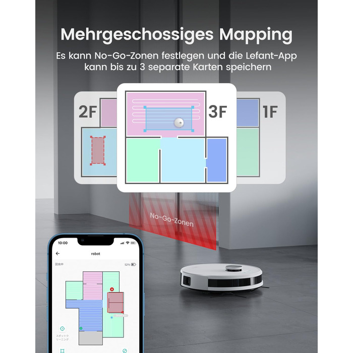 Робот-пилосос LEFANT 4000Pa з LiDAR-навігацією, 2-в-1, керування через Alexa/App/WiFi, для видалення шерсті тварин та прибирання килимів