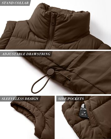 Жіноча безрукавна пуховая жилетка Polu, тепла, з коміром-стійкою, легка, базова, коричнева