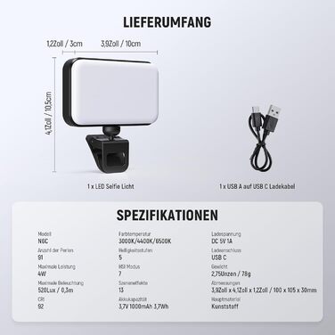 LED світло Neewer для селфі та відеозйомки на телефон/комп'ютер, 54 LED, кліпса, CRI 88, 650mAh