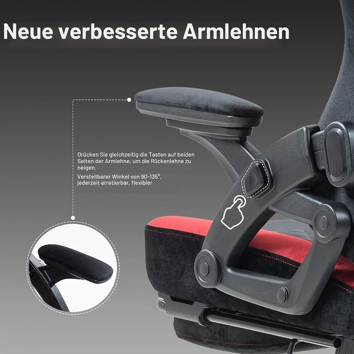 Геймерське крісло Racing Ergonomic з регульованою подушкою для голови та підставкою для ніг, тканинна оббивка, чорно-червоне