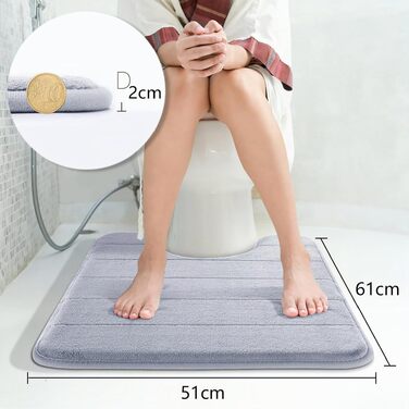 Килимок для ванної кімнати Yimobra з ефектом пам'яті (Memory Foam), м'який та гігроскопічний, протиковзкий, сріблястий, 51 x 61 см