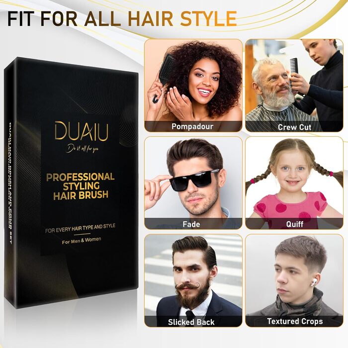 Набір гребінців для чоловічого стайлінгу DUAUI: 5 шт. для всіх типів волосся. Гребінець-щітка, гребінець для розчісування, круглий гребінець, гребінець з широкими зубцями, гребінець-хвостик. Професійні інструменти для перукарів