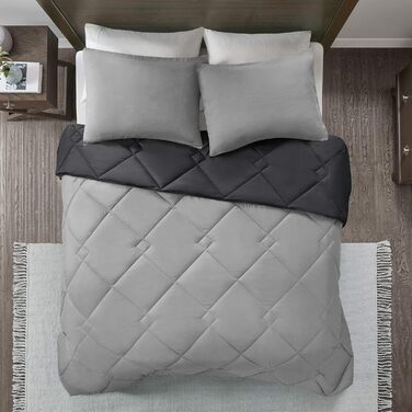 Комплект постільної білизни Comfort Spaces Vixie з декор. стеганим малюнком, чорно-сірий, Twin/Twin XL
