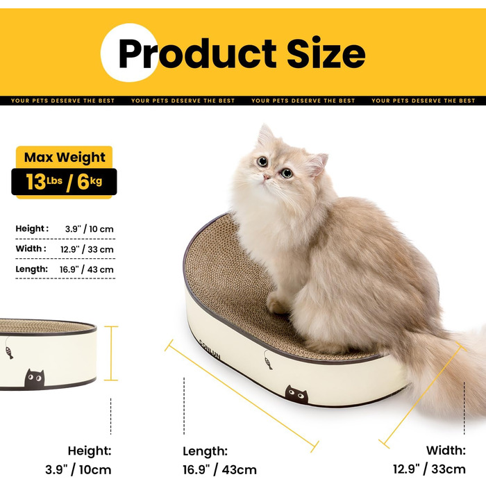 Кігтеточка для котів Conlun 2 в 1: овальна кігтеточка-ліжко з гофрокартону, 43x33x10 см