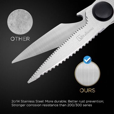 Універсальні кухонні ножиці 21 см з нержавіючої сталі, для риби, птиці, горіхів, з захистом леза, миючі в посудомийній машині, для лівшів, червоні