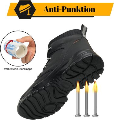 Черевики безпеки чоловічі/жіночі, водонепроникні робочі черевики, високі, з металевим підноском, антиковзаючі, легкі, чорні, з поворотним замикачем, 43 EU