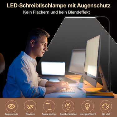 LED лампа для столу з кріпленням, регульована світлодіодна лампа з 3 кольорами та 10 рівнями яскравості, захищає зір, лампа для роботи, чорна