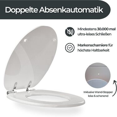 Сидіння для унітаза овальне біле з мікроліфтом (Softclose), Duroplast, зі сталевими шарнірами та комплектом монтажу