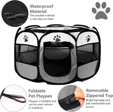 Клітка-забіг для собак та котів, переносний вольєр для тварин, 114x114x58 см, сірий