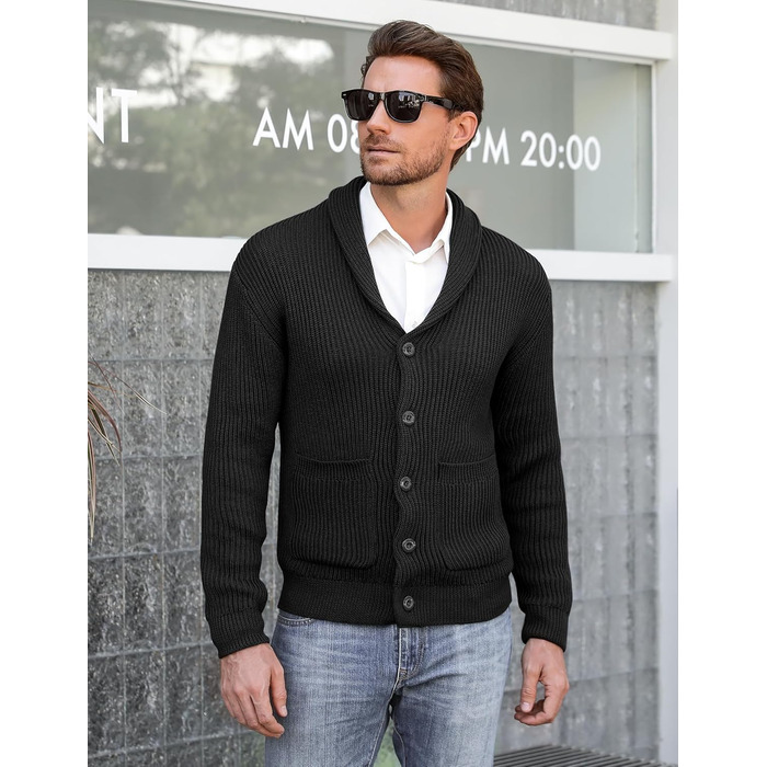 iClosa Кардиган чоловічий з V-подібним вирізом, легкий, в'язаний, з ґудзиками, чорний (Y-schwarz), XL