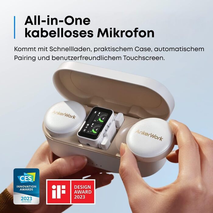 Мікрофон петличний AnkerWork M650 бездротовий, професійний, з шумозаглушенням, 2 канали, радіус дії 200м, акумулятор 15 годин, для Vlogs та стрімінгу (білий)