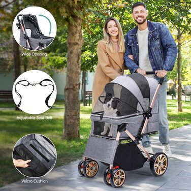 Візок для собак та котів YITAHOME, складний, до 22 кг, сірий