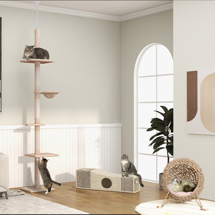 PawHut Cat Tunnel with Play Ball, Cat Toy, Sisal Play Tunnel, Brown+Beige, 98x30x30 cm | Aosom