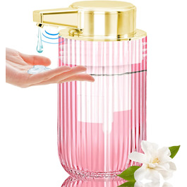 Автоматичний безконтактний диспенсер для мила на 300 мл з рожевого скла, перезаряджуваний, без дотиків, з електричним сенсором, для дому та офісу