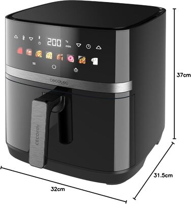Фритюрниця Cecotec Cecofry & Grill Duoheat 8000 з двостороннім грилем, 8 л, 2200 Вт, чорна – аерофритюрниця для смаження та грилю