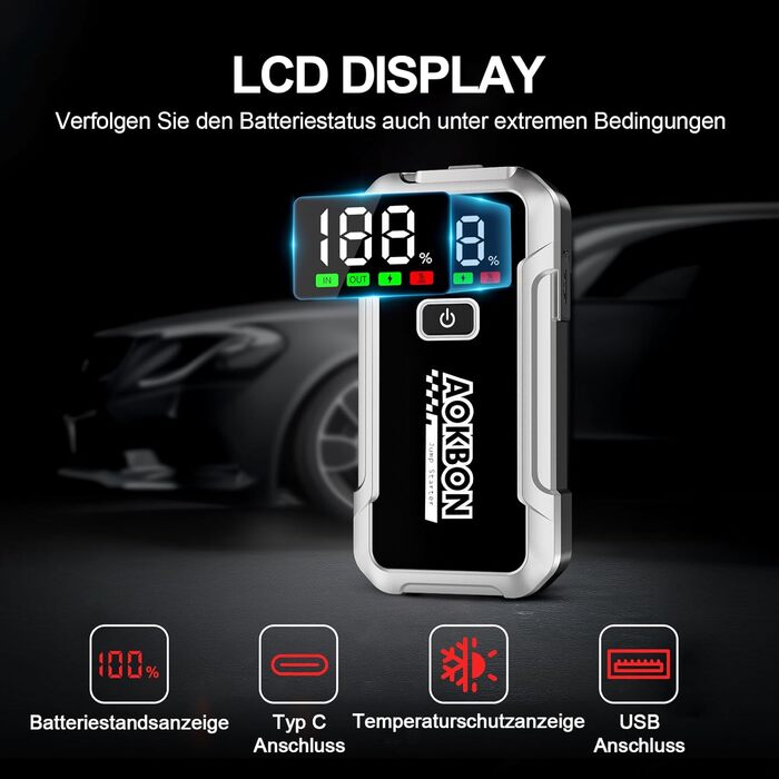 Powerbank для автомобіля Starthilfe 7000A 12V: Зарядний пристрій для авто з LED-ліхтариком, підходить для бензинових та дизельних двигунів до 10.0 л