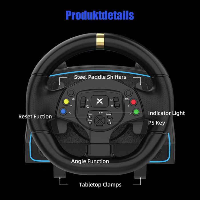Руль для Xbox NBCP 1080 Grad з педалями та перемикачем швидкостей, сумісний з Xbox One/Series X|S/ PS4/ PS3/ PC/Switch