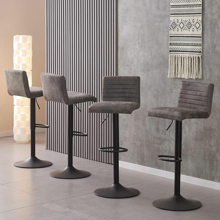 JYMTOM Adjustable Bar Stools Set - Velvet Padded Swivel Counter Stools for Bar, Kitchen, Bistro, Cafe & Dining Room (Set of 4, Grey)