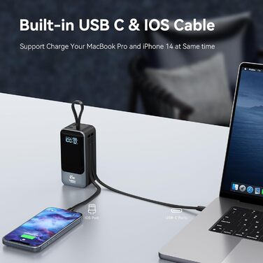 Power Bank Selore&S 65W з USB-C, 4 порти, для ноутбуків, MacBook, iPad, iPhone, Galaxy, Steam Deck, дронів, чорний