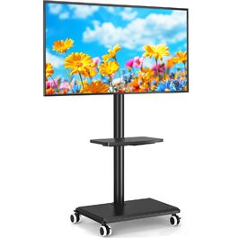 Мобільна тумба під телевізор з поличкою для ТВ 27-60 дюймів, чорна. Поворотна, регульована по висоті, до 40 кг, VESA 400x400