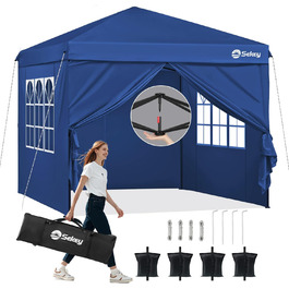 Sekey One-Touch Pop Up Pavilion 3x3 Waterproof Stable Winter-Proof, Folding Pavilion 3x3m with Thickened Tubes, Party Tent Pavilion Folding for Camping Festival Party, (Navy, with Side Walls)