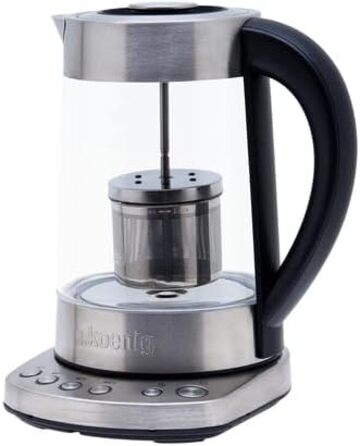 H.KOENIG TI600 Instant T Teapot Electric Kettle 1.5L, 1.5 liters, Stainless Steel/Glass (Kettle and Teapot)