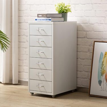 HollyHOME Mobile File Cabinet with 6 Drawers, Rolling File Organizer, Office File Cabinet, Metal Storage Cabinet with Wheels for Home, Office, and School, White White 6-Drawers