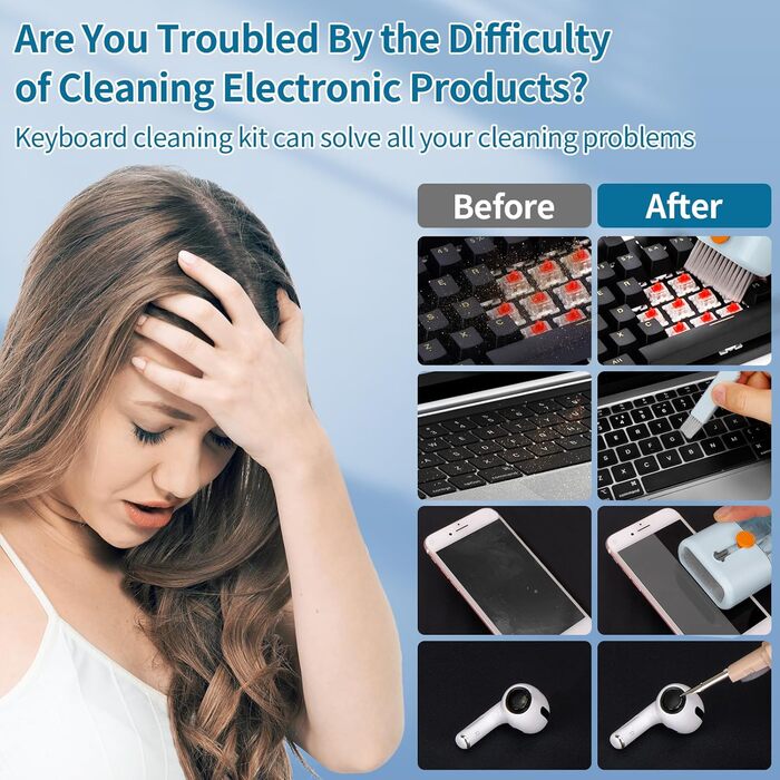 Набір для чищення клавіатури 12 в 1: очищувач екрану, клавіатури, телефону, MacBook, ПК (блакитний)