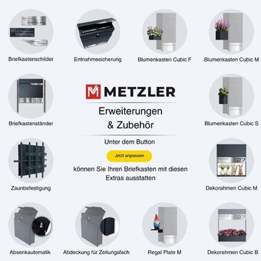 Поштова скринька Metzler Anthrazit з газетницею та іменним шильдиком RAL 7016, вулична, антикорозійна, для настінного монтажу, сучасний дизайн 37x37x10.5 см