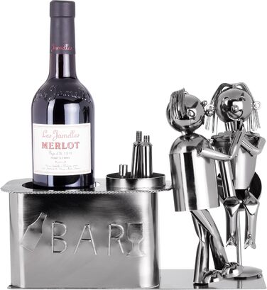 BRUBAKER Wine Bottle Holder Loving Couple at the Bar Decorative Object Metal Couple Gift Bottle Stand with Greeting Card