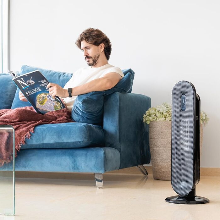Обігрівач Cecotec ReadyWarm 6250 Ceramic Sky Style: керамічний, 2000 Вт, 3 режими, термостат, осциляція 90°, захист від перекидання та перегріву, 25 м² (пульт ДУ + сенсорна панель)