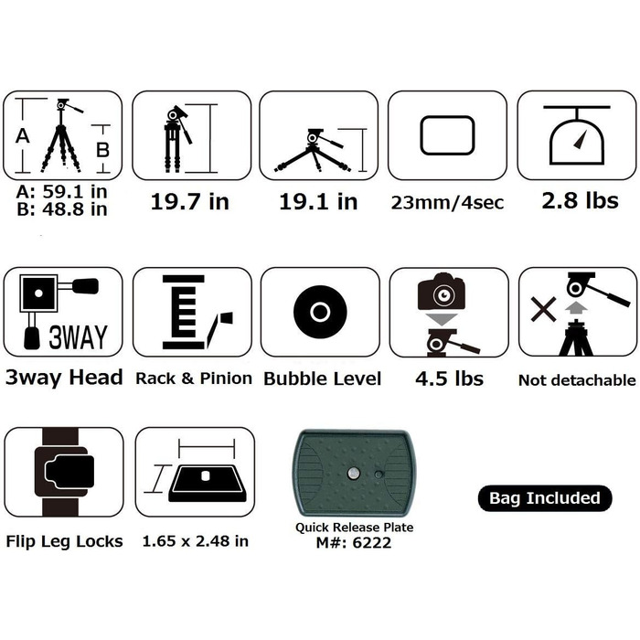 Штатив SLIK U884 4-ступінний компактний легкий складаний з алюмінію для DSLR/SLR камер Canon, Nikon, Sony з 3-сторонньою головкою для панорамної зйомки та сумкою - Чорний