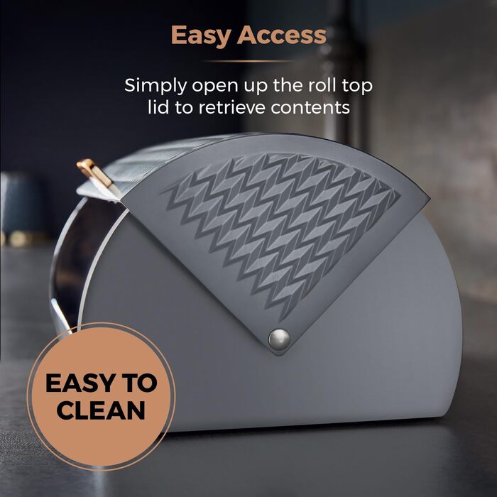 Хлібниця Tower Empire з роликовим кришкою, нержавіюча сталь, сірий колір, з латунними деталями