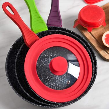 Набір сковорідок San Ignacio 3 шт. 16/20/24 см, червоний, універсальна кришка, пресоване алюміній, для індукційних плит